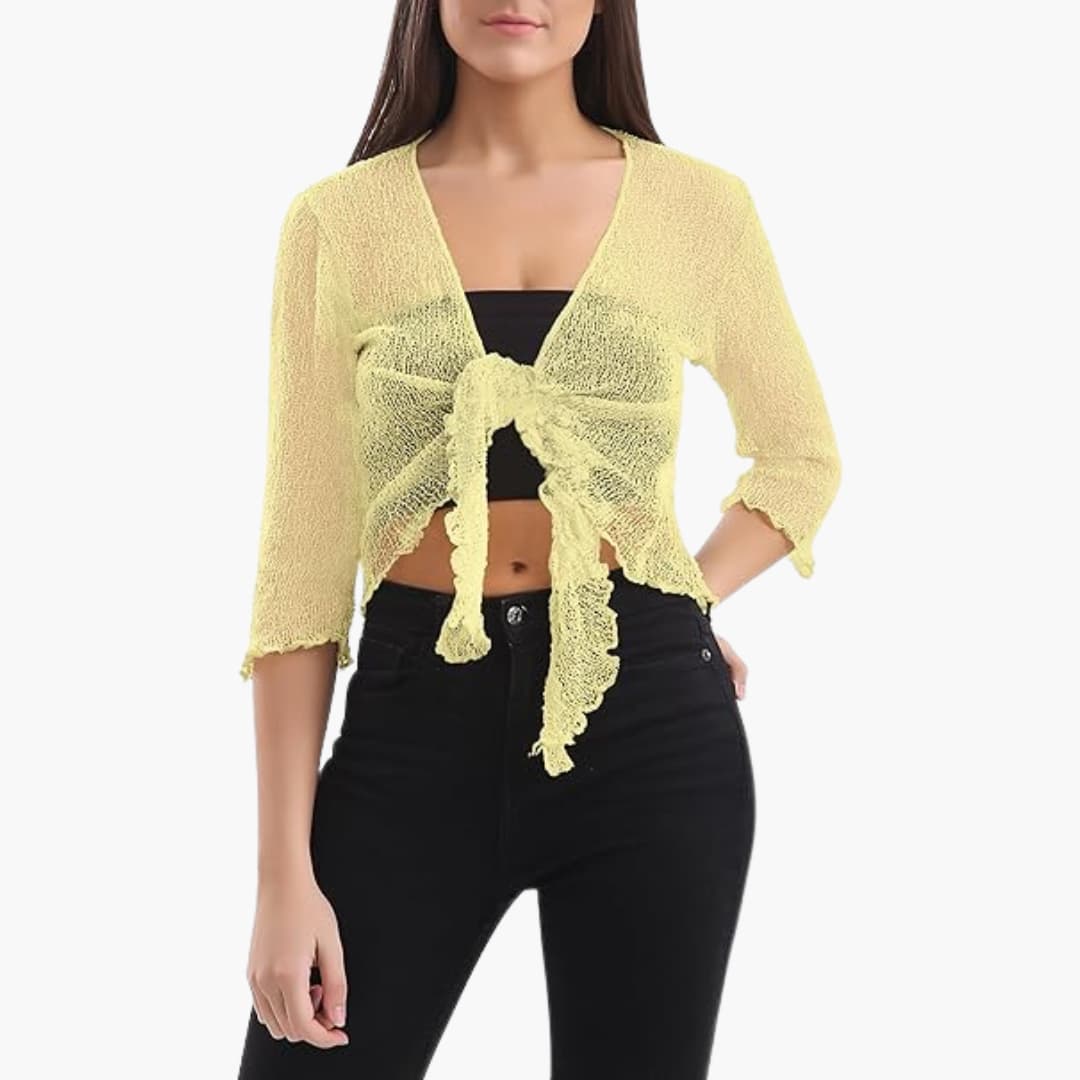 Women's Shrug with Tie Closure and Three-Quarter Sleeves