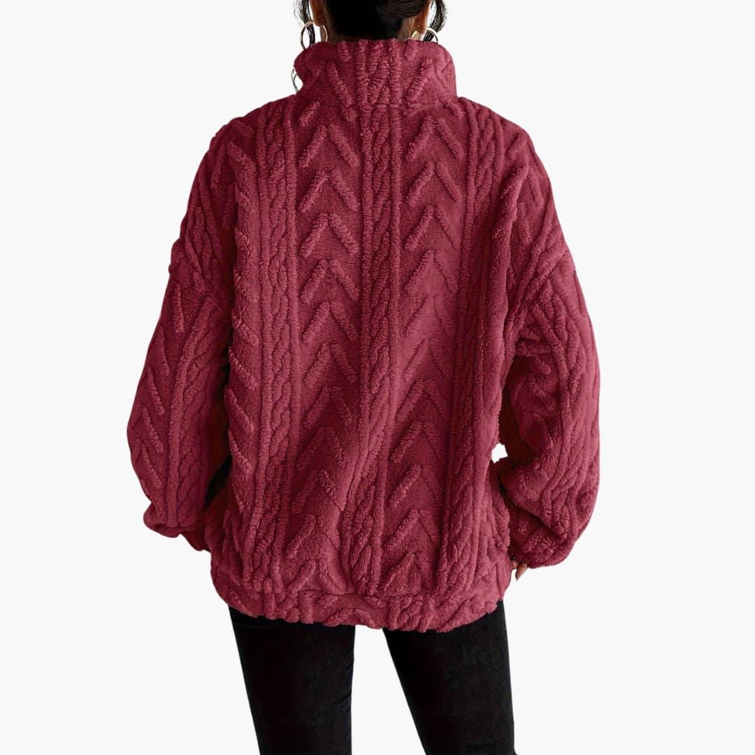 Cable Knit Half-Zip Fleece Sweatshirt - Cosy Fit for Women - Made by Jessica