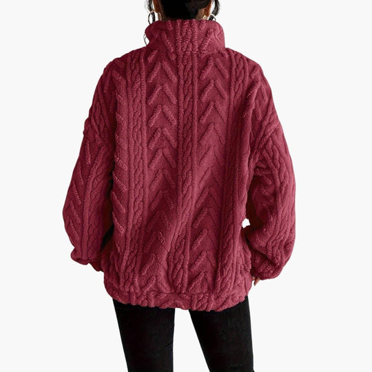 Cable Knit Half-Zip Fleece Sweatshirt - Cosy Fit for Women - Made by Jessica
