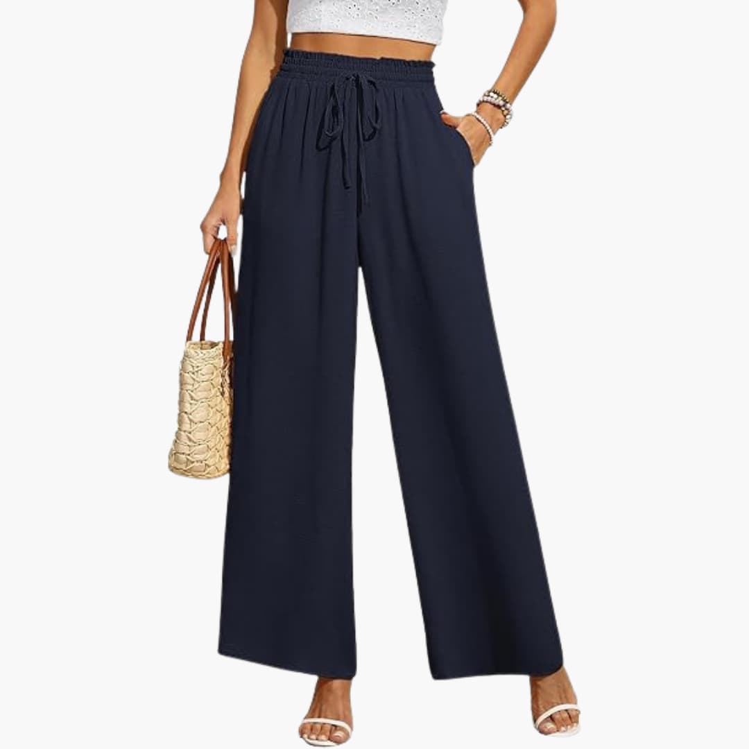 Women's Wide-Leg Trousers with Adjustable Drawstring Waistband
