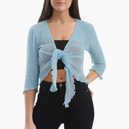 Women's Shrug with Tie Closure and Three-Quarter Sleeves