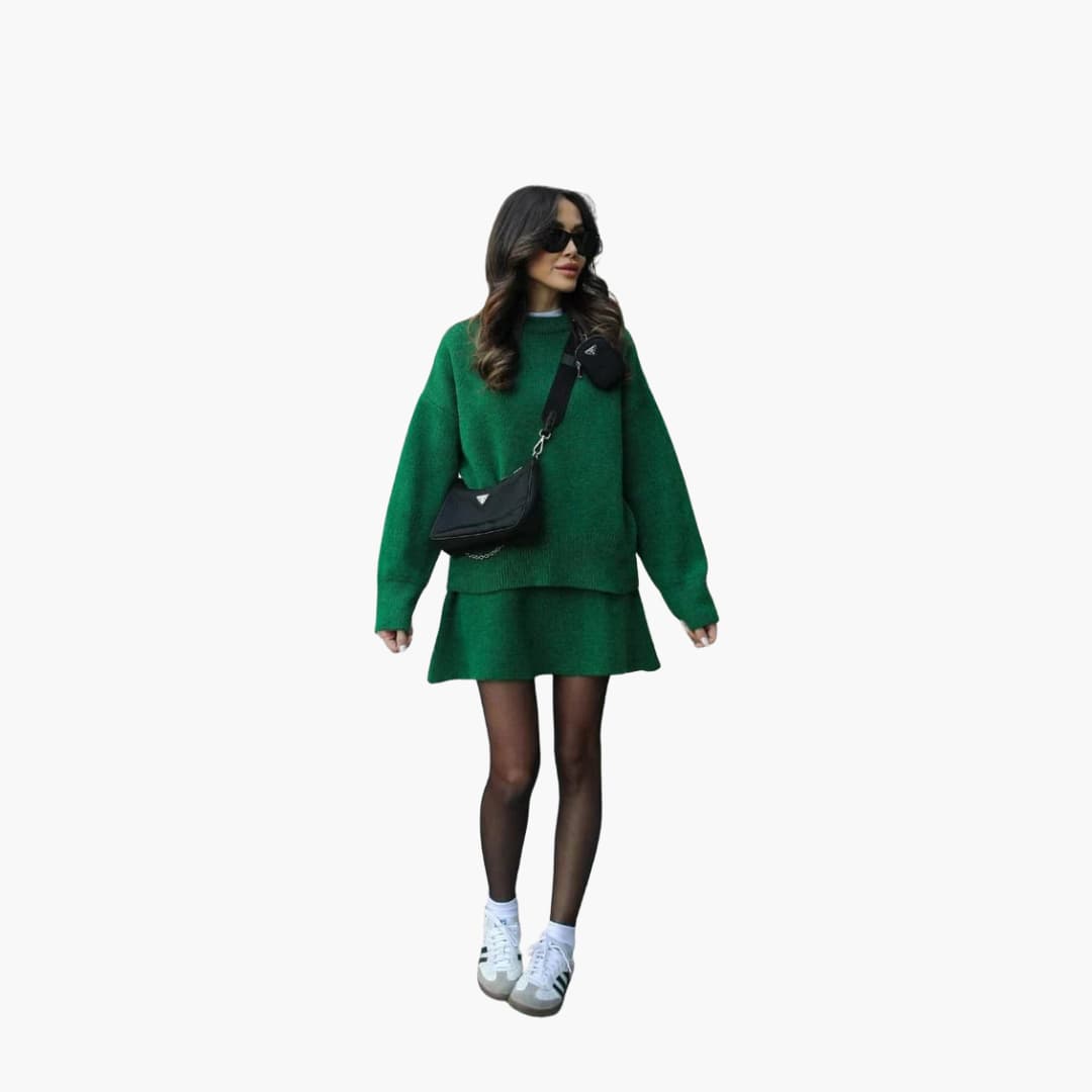 Women's Lounge Set with Crewneck Sweater and Mini Skirt