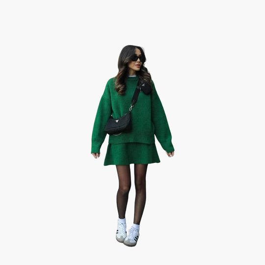 Women's Lounge Set with Crewneck Sweater and Mini Skirt