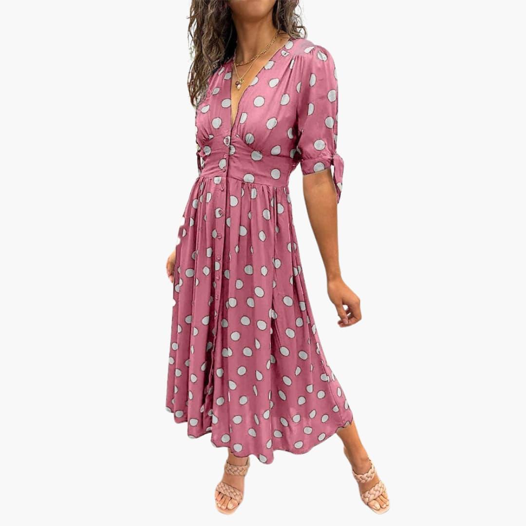 Women's Midi Dress with V-Neck and Belted Waist
