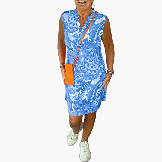 Women's Sleeveless Midi Dress with V-Neck and Flowy Design