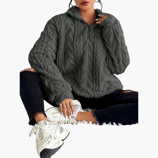 Cable-Knit Fleece Pullover - Women's Cozy Long Sleeve Top - Made by Jessica