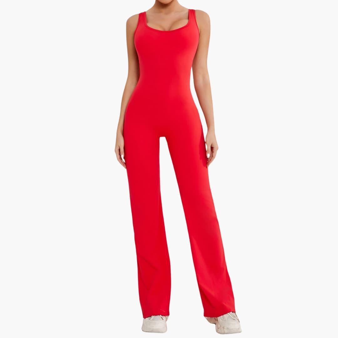 Women's Activewear Tracksuit with Sleeveless Scoop Neck and Flared Leg Trousers