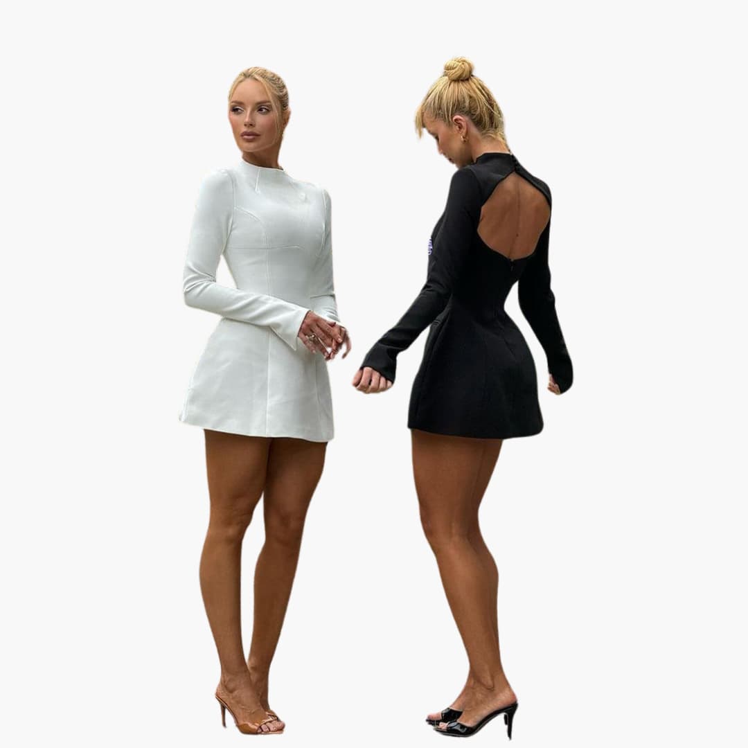 Women Mini Dress with Open Back and Flared Sleeves