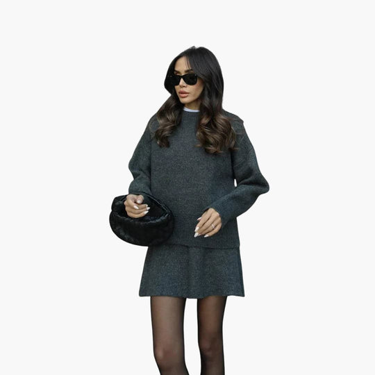 Women's Lounge Set with Crewneck Sweater and Mini Skirt