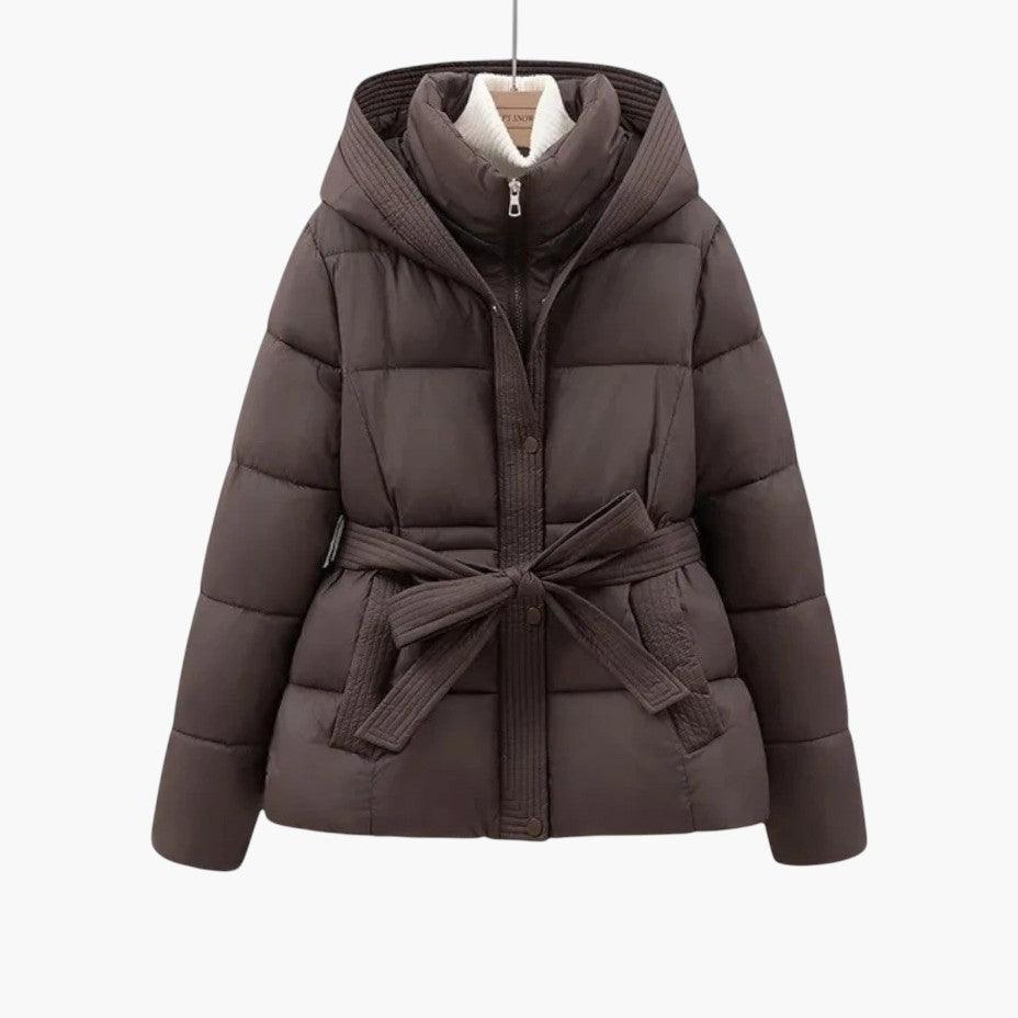 Belted Puffer Jacket with Hood – Women's Winter Quilted Coat - Made by Jessica