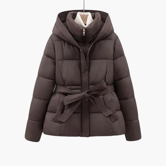 Belted Puffer Jacket with Hood – Women's Winter Quilted Coat - Made by Jessica