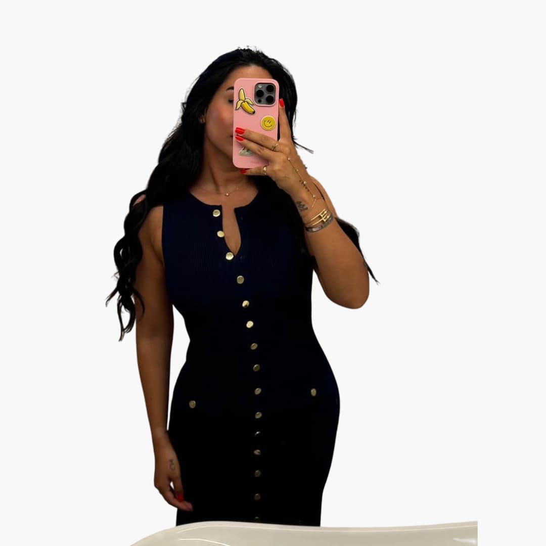 Women's Maxi Dress with Button-Front Fastening and Ribbed Texture