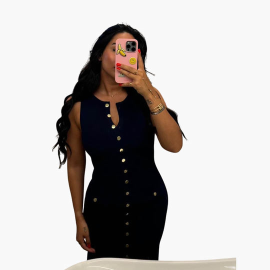 Women's Maxi Dress with Button-Front Fastening and Ribbed Texture