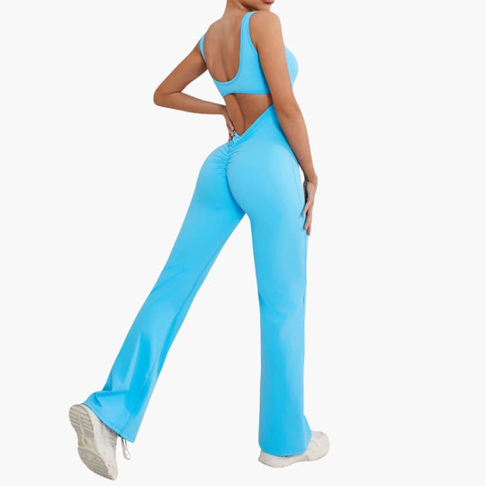 Women's Activewear Tracksuit with Sleeveless Scoop Neck and Flared Leg Trousers