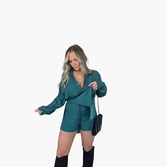 Women’s Romper Dress with Collared Neck and Drawstring Waist