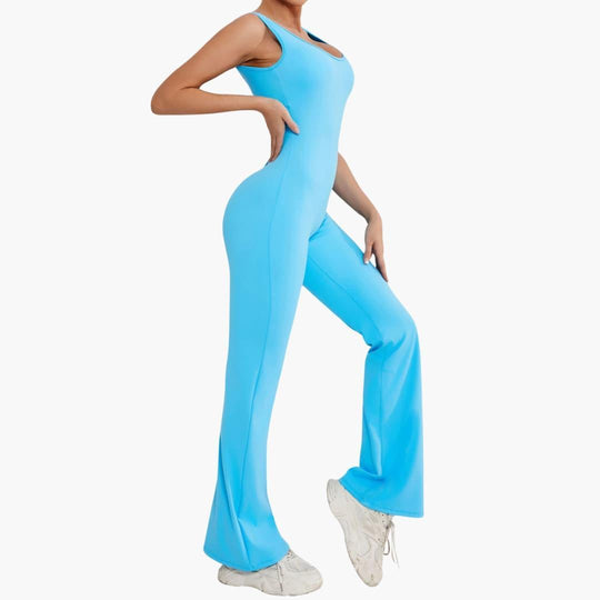 Women's Activewear Tracksuit with Sleeveless Scoop Neck and Flared Leg Trousers