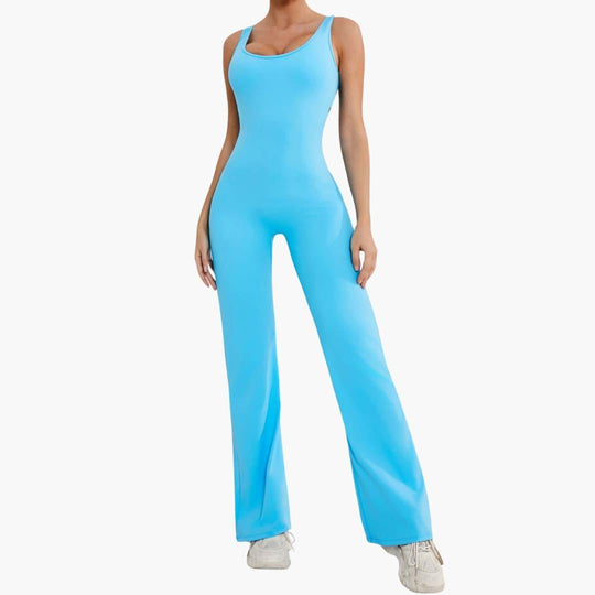 Women's Activewear Tracksuit with Sleeveless Scoop Neck and Flared Leg Trousers