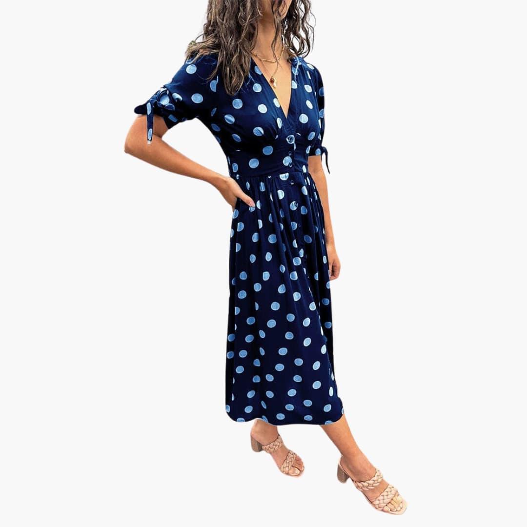 Women's Midi Dress with V-Neck and Belted Waist