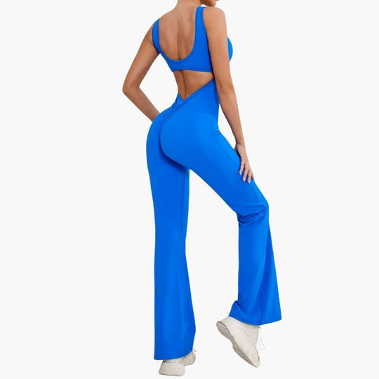 Women's Activewear Tracksuit with Sleeveless Scoop Neck and Flared Leg Trousers