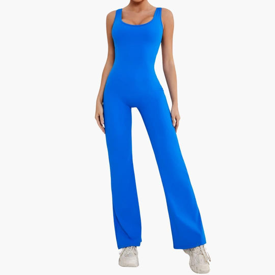 Women's Activewear Tracksuit with Sleeveless Scoop Neck and Flared Leg Trousers