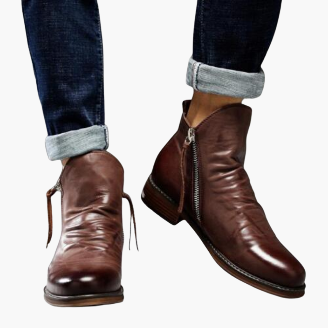 Women's Ankle Boots with Side Zip Fastening and Low Stacked Heel