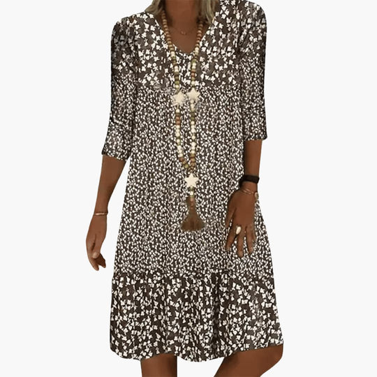 Women’s Short Dress with V Neckline and Tiered Hem