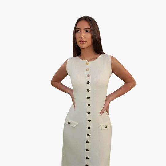 Women's Maxi Dress with Button-Front Fastening and Ribbed Texture