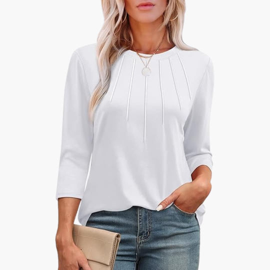 Women's Tunic Top with Pleated Front and 3/4-Length Sleeves
