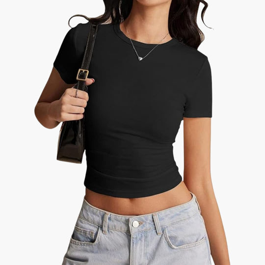 Women's Cropped Top with Crew Neck and Slim Fit