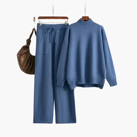 Women's Turtleneck Jumper Set with Relaxed Fit and Wide-Leg Trousers
