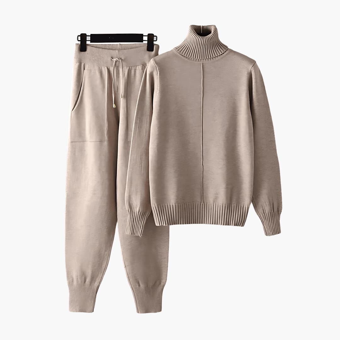 Women's Turtleneck Knit Lounge Set with Long Sleeves