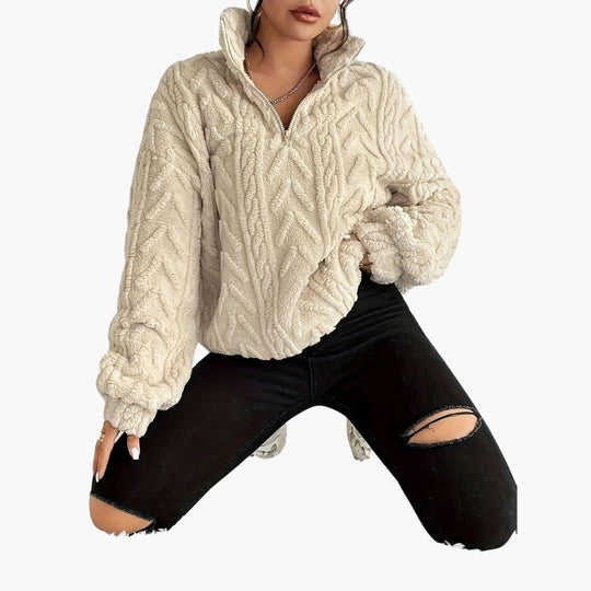 Cable-Knit Fleece Pullover - Women's Cozy Long Sleeve Top - Made by Jessica