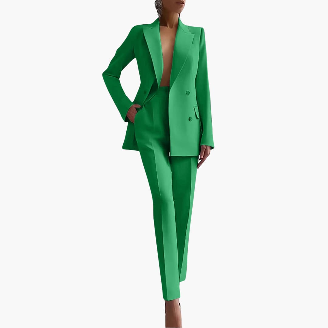Women's Blazer Set with Notched Lapel and High Rise Trousers