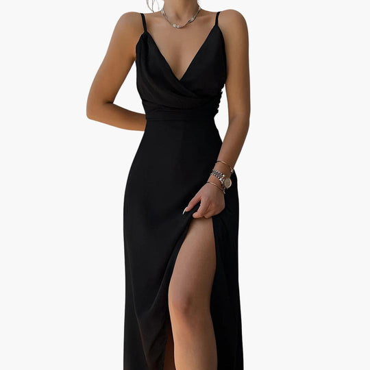 Women's V-Neck Maxi Dress with Side Slit