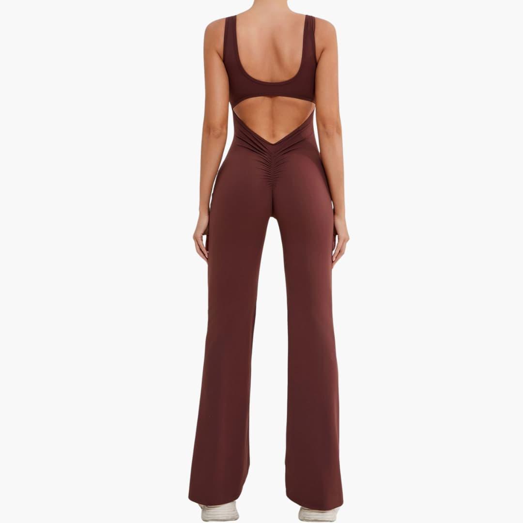 Women's Activewear Tracksuit with Sleeveless Scoop Neck and Flared Leg Trousers