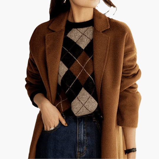 Women's Knit Sweater with Retro Stripes and Round Neckline