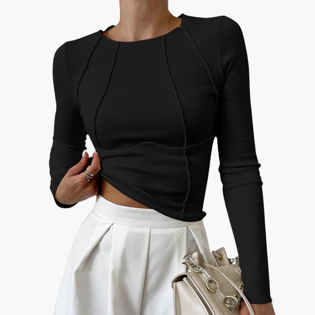 Women's Slim-Fit Long Sleeve Top with Crew Neck