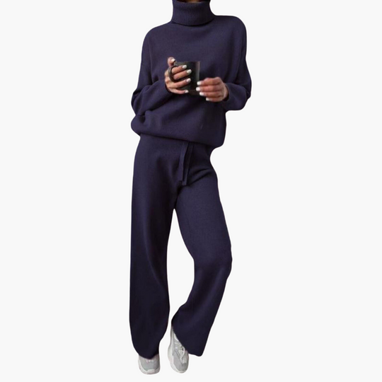 Women’s Knitted Lounge Set with Wide-Leg Pants