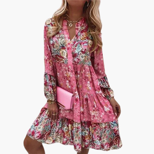 Women's A-Line Dress with V-Neck and Tiered Skirt