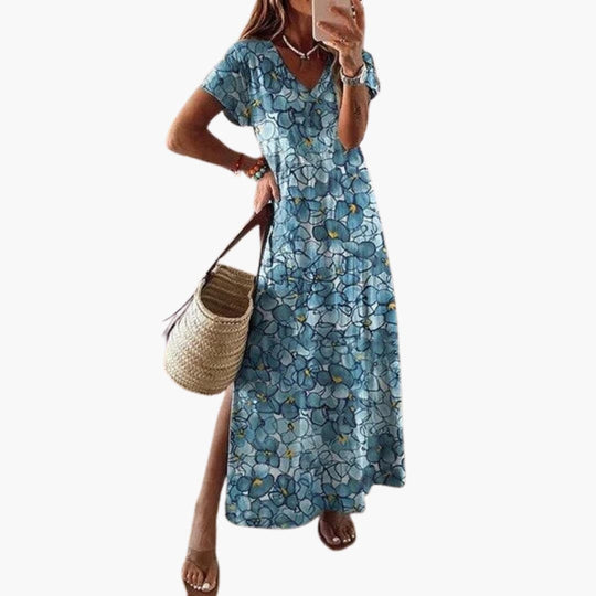 Women's Maxi Dress with V-Neck and Side Slit