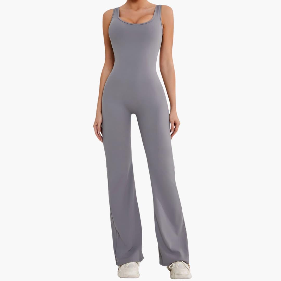 Women's Activewear Tracksuit with Sleeveless Scoop Neck and Flared Leg Trousers