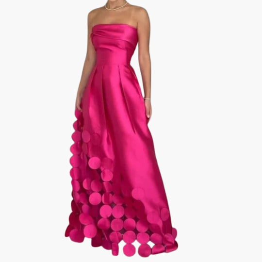 Women's Evening Dress with Strapless Design and Circular Hem Details