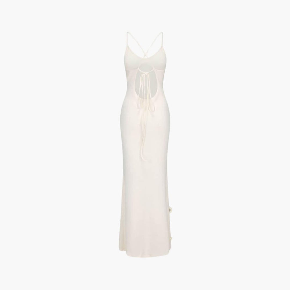 Women’s Strappy Maxi Dress with Low Neckline and Long Skirt