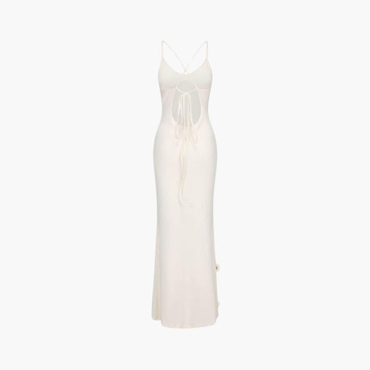 Women’s Strappy Maxi Dress with Low Neckline and Long Skirt