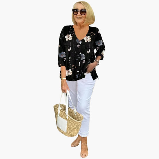 Women's Blouse with V-Neck and Three-Quarter Sleeves