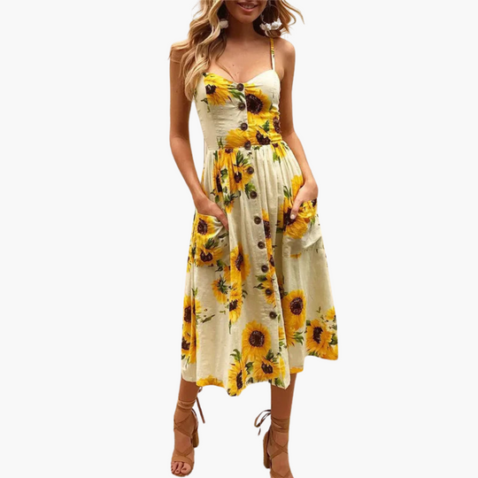 Women's Printed Midi Dress with Short Sleeves