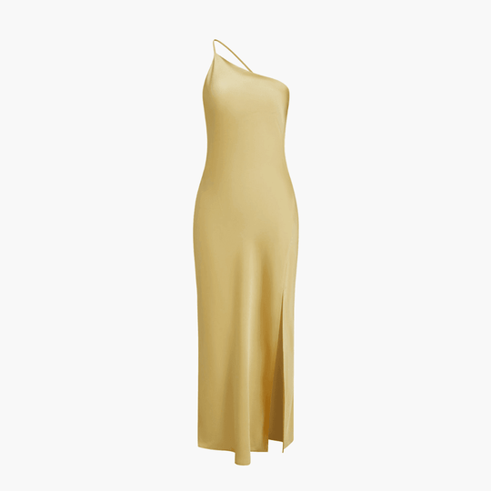 Women's Summer Midi Dress with Spaghetti Straps and Side Slit