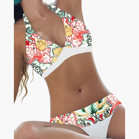 Women’s Two-Piece Bikini Set with Halter Neck and Backless Design