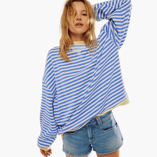 Women's Knit Jumper with Striped Pattern and Long Sleeves