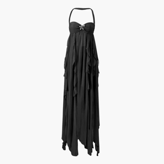 Women's Midi Dress with Halter Neckline and Open Back